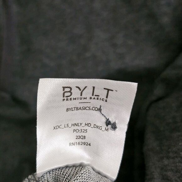BYLT Sweatshirt Medium Gray Drop Cut Hooded Henley Long Sleeve Lux Pullover - Picture 6 of 10